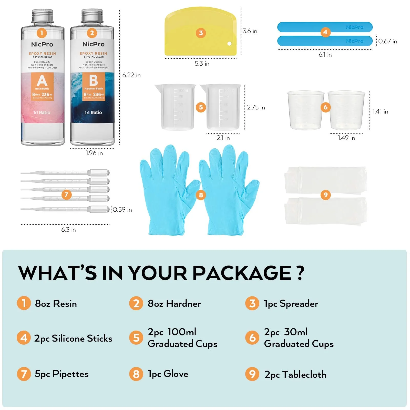 Nicpro 16 Ounce Crystal Clear Epoxy Resin Kit, DIY Starter Epoxy Resin Supplies with 4 Measuring Cups, 2 Silicone Sticks, Gloves, Spreader for Art Craft Casting & Coasting, Molds, Jewelry Making
