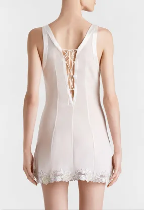 Off-White Babydoll in Silk Georgette and Embroidered Tulle