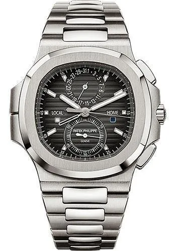 Patek Philippe 40.5mm Nautilus Travel Time Chronograph Watch Black Dial 5990/1A