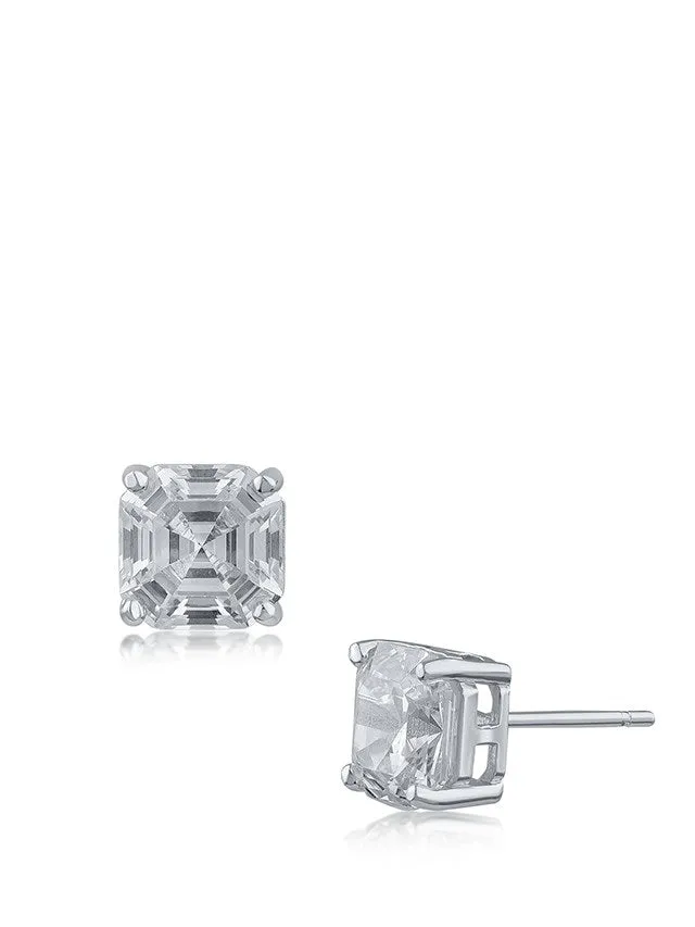 Petite Asscher Cubic Zirconia Stud Earrings