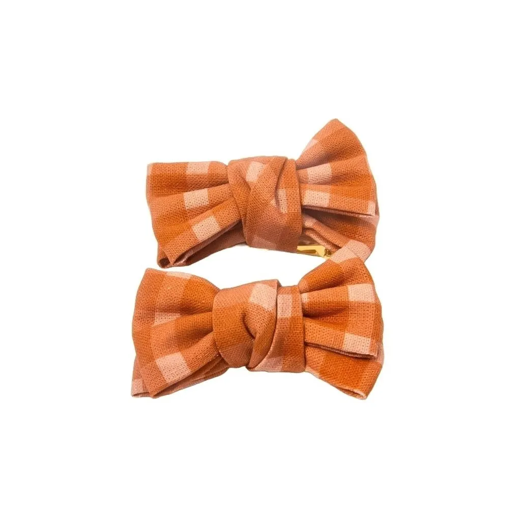 Pigtail Bow Hair Clips set of 2 - Sunset Gingham