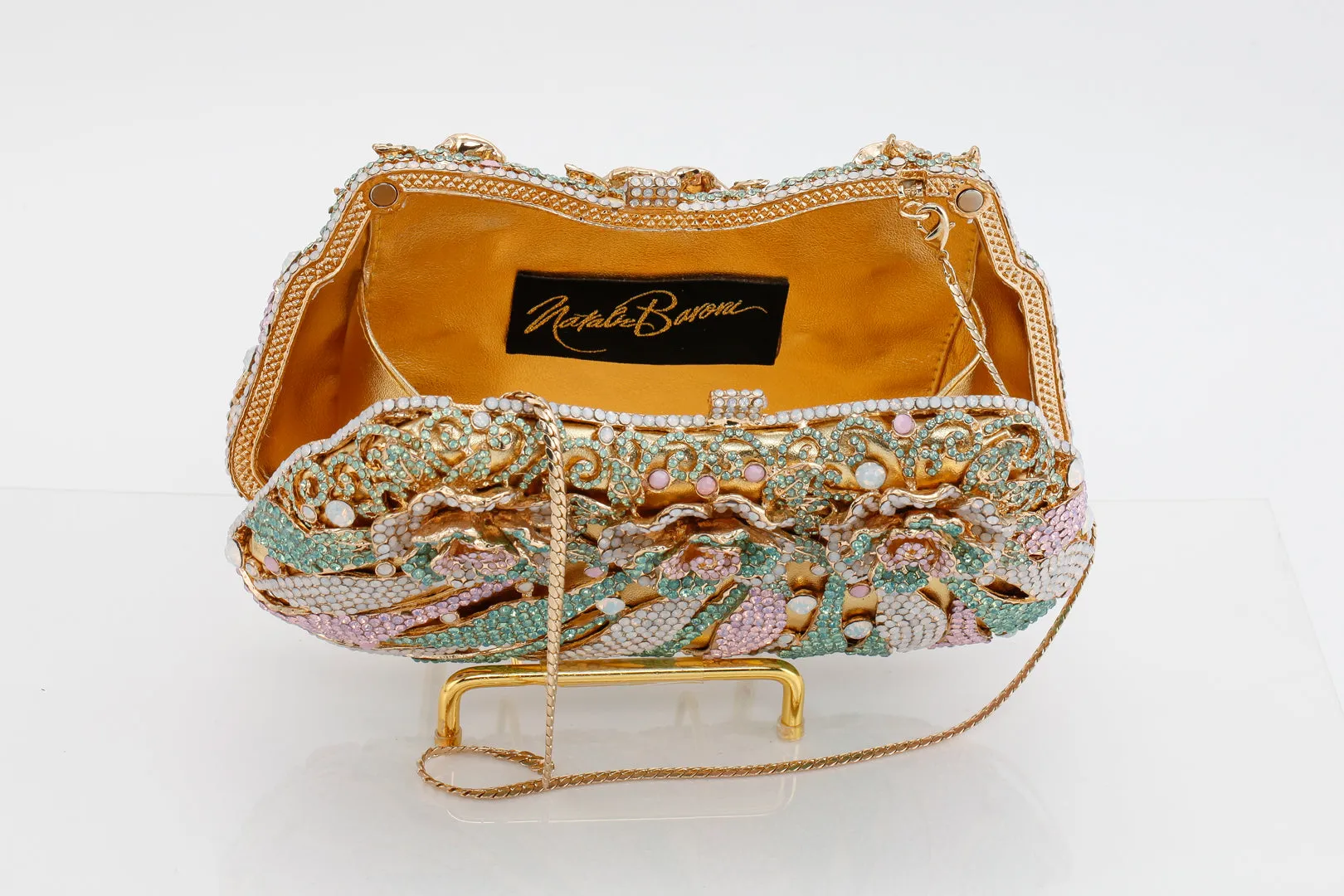 Pink & Green Opal Floral Evening Bag