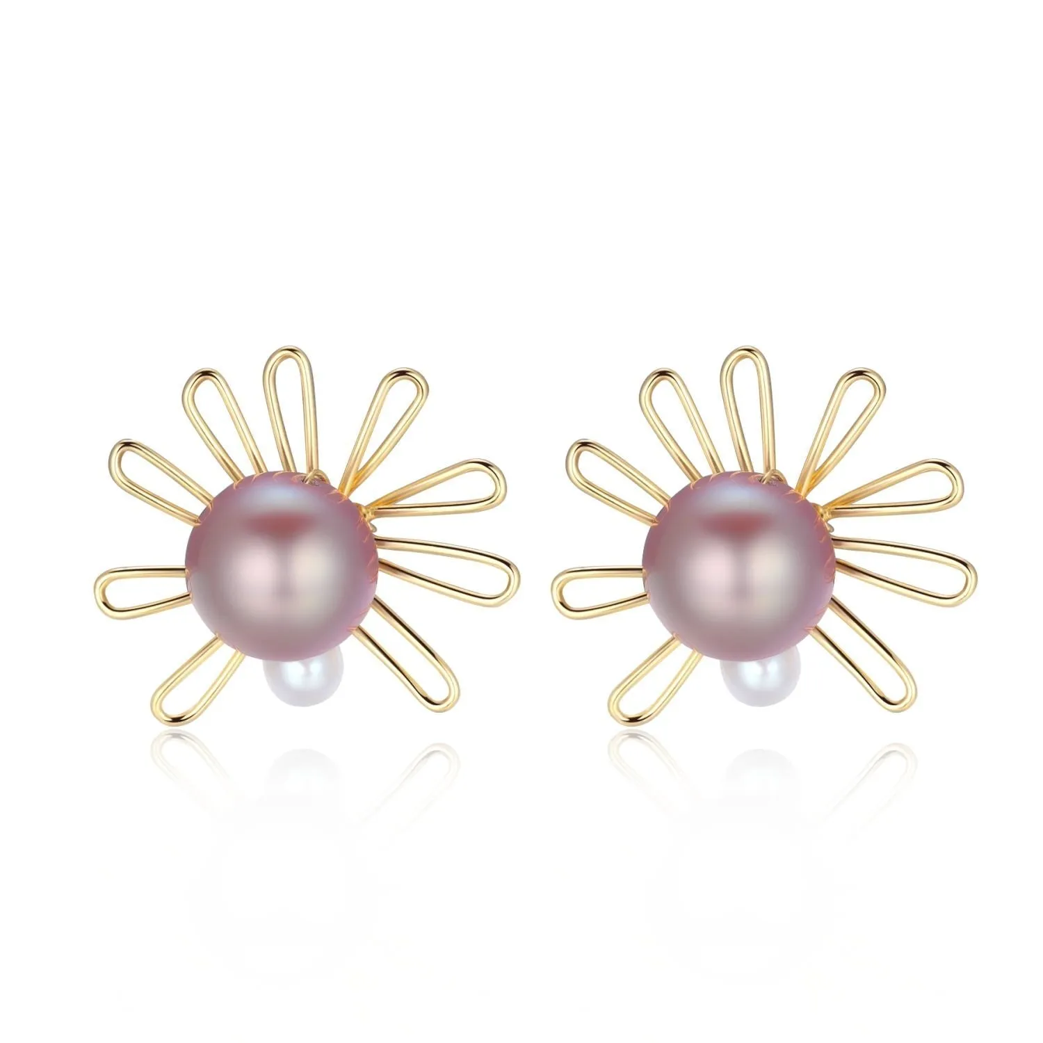 Purple Fairy Series Small Sun Pearl Stud Earrings