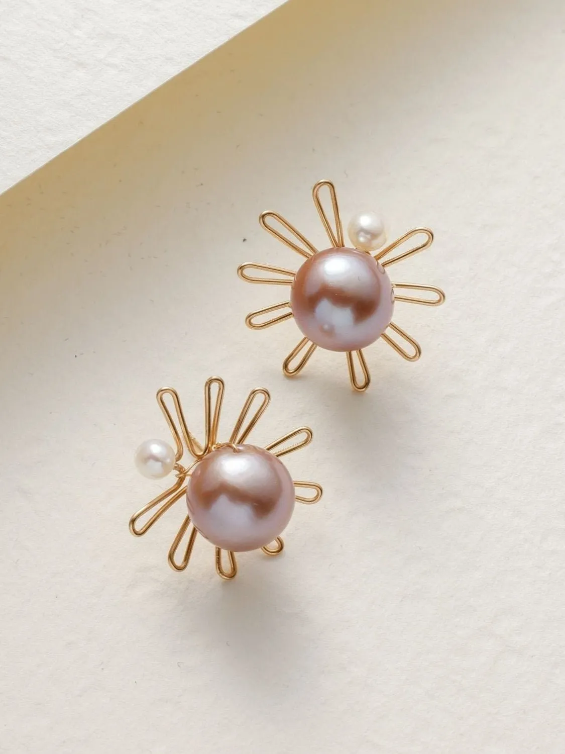 Purple Fairy Series Small Sun Pearl Stud Earrings