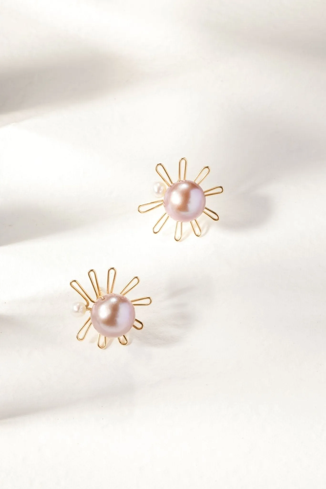 Purple Fairy Series Small Sun Pearl Stud Earrings