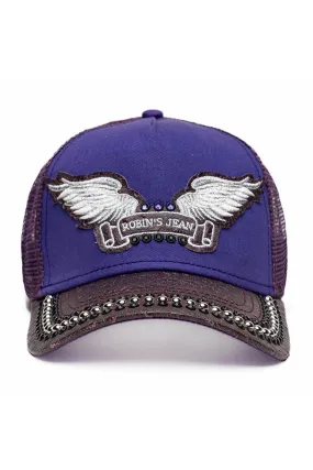 PURPLE/WINE OSTRICH TRUCKER HAT WITH SILVER EMBELLISHMENT