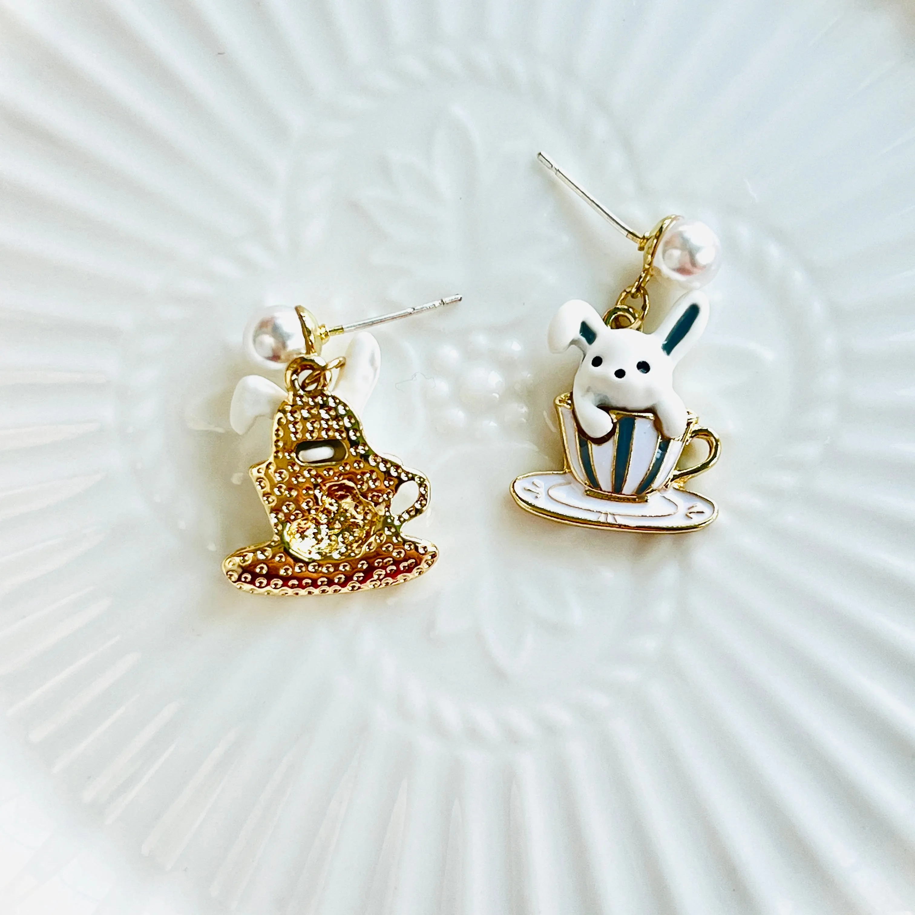 Rabbit In the Coffee Cup Earrings