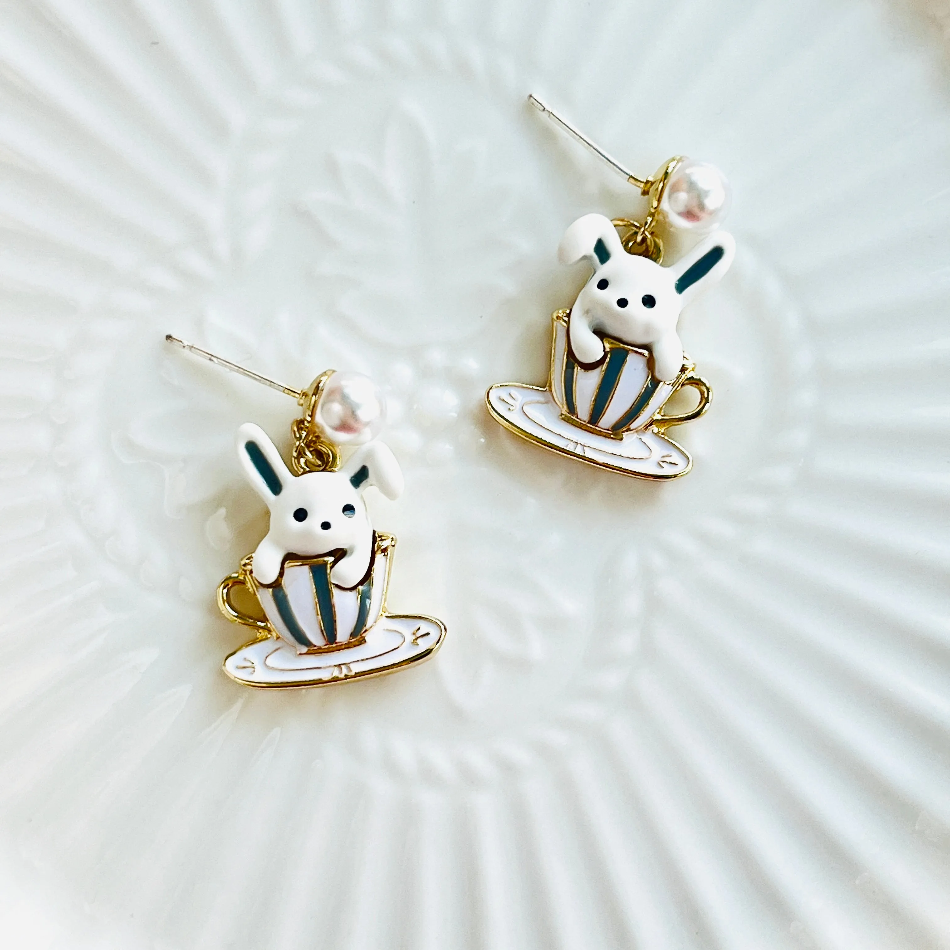 Rabbit In the Coffee Cup Earrings