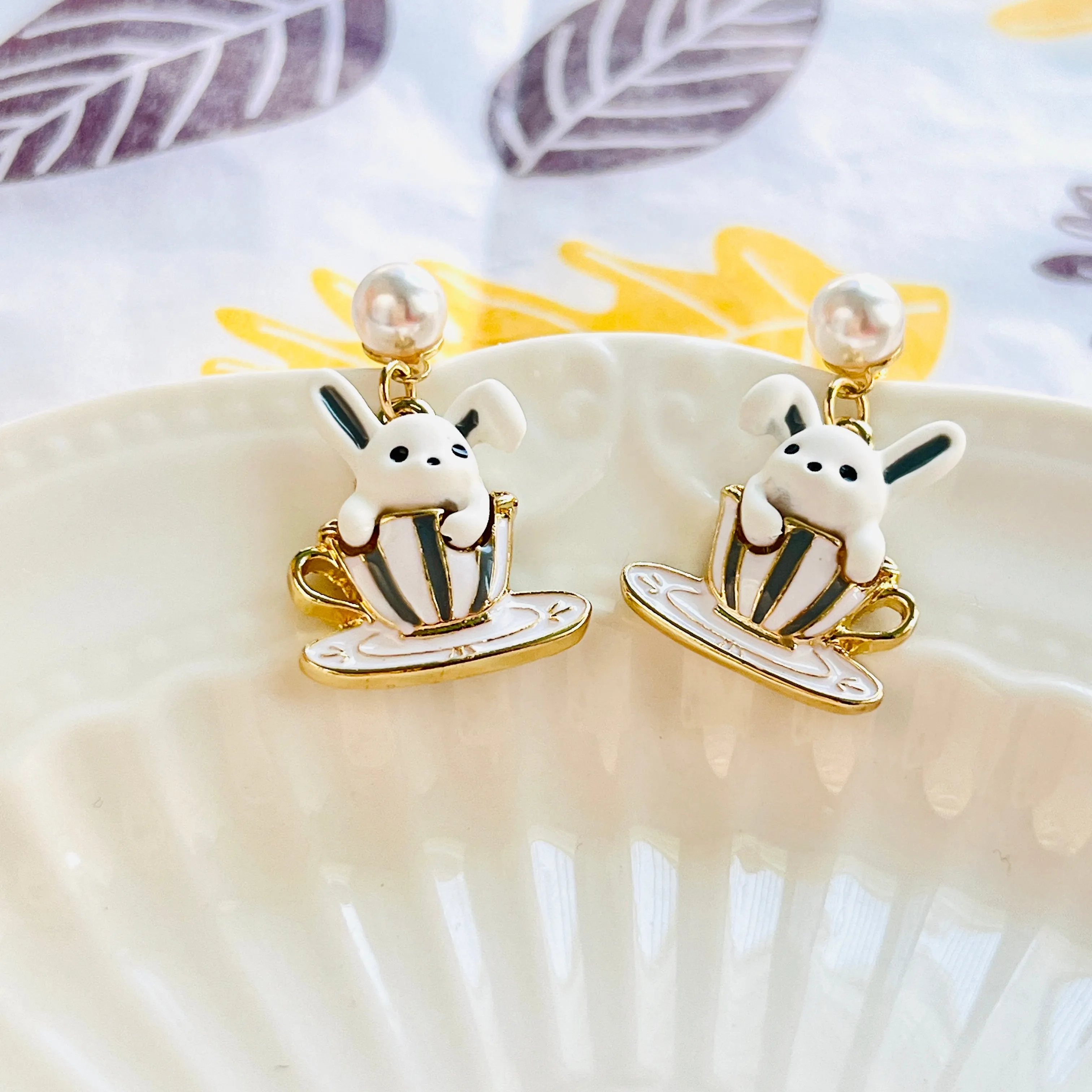 Rabbit In the Coffee Cup Earrings