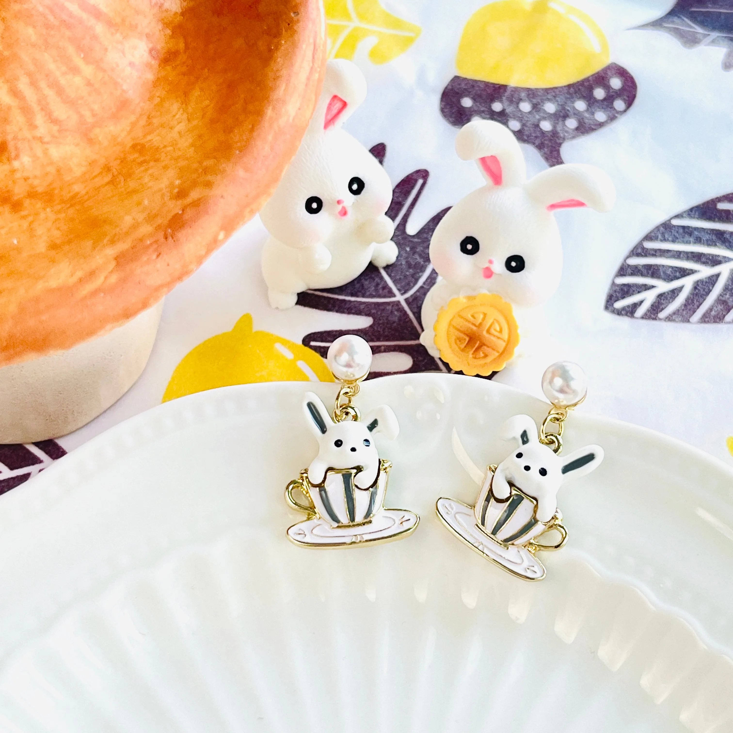 Rabbit In the Coffee Cup Earrings