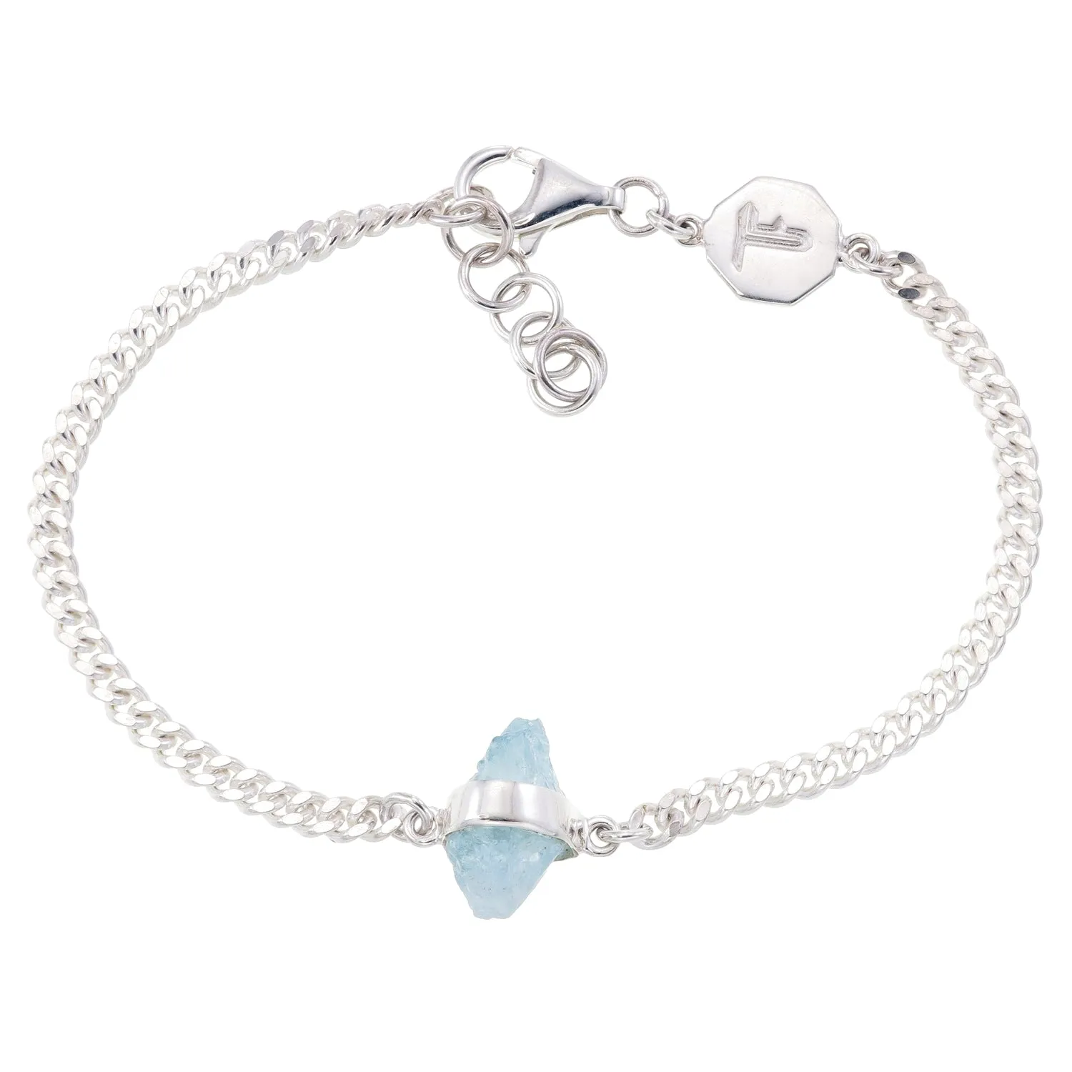 ROUGH GEM CHAIN BRACELET - AQUAMARINE - SILVER