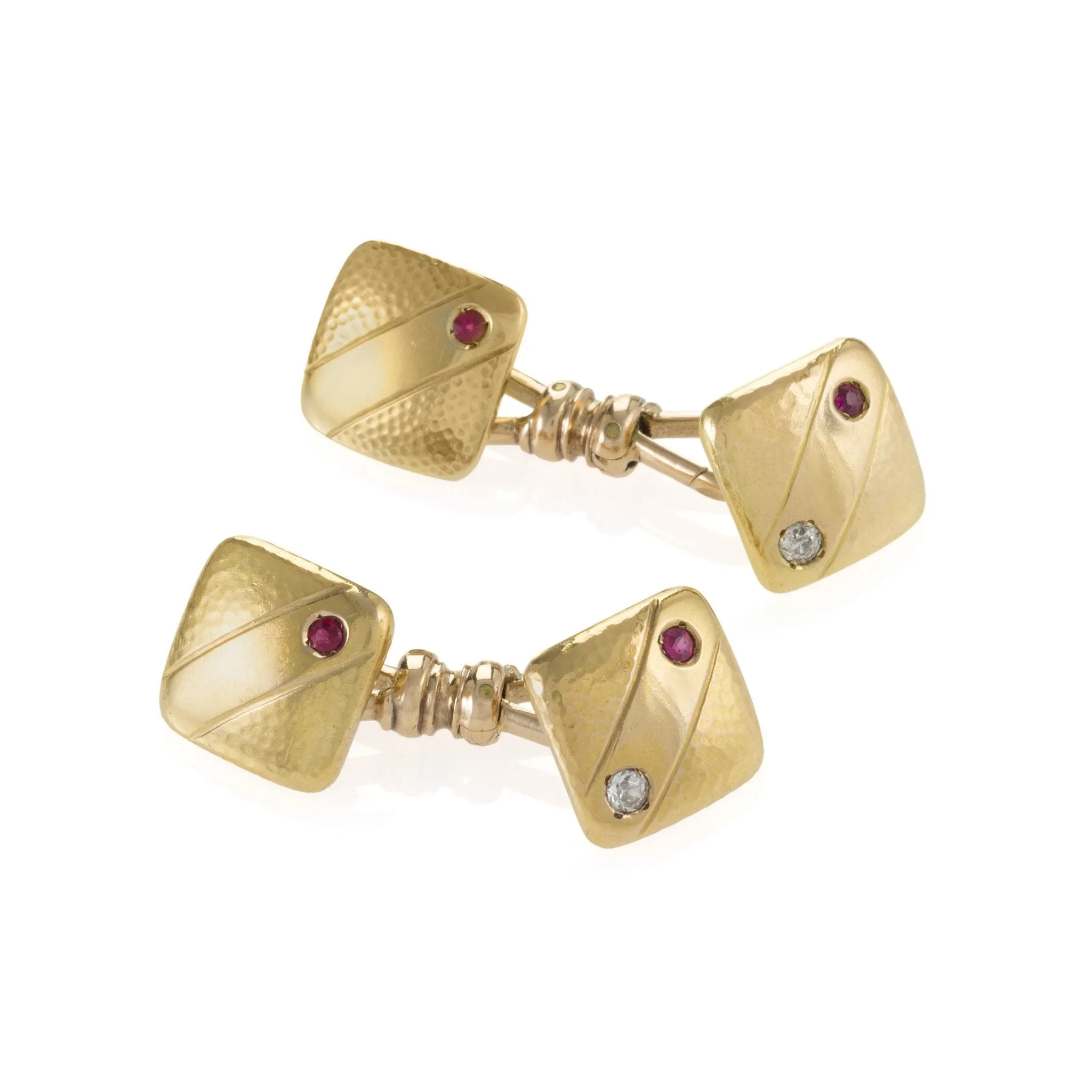 Ruby and Diamond Gold Square Cuff Links