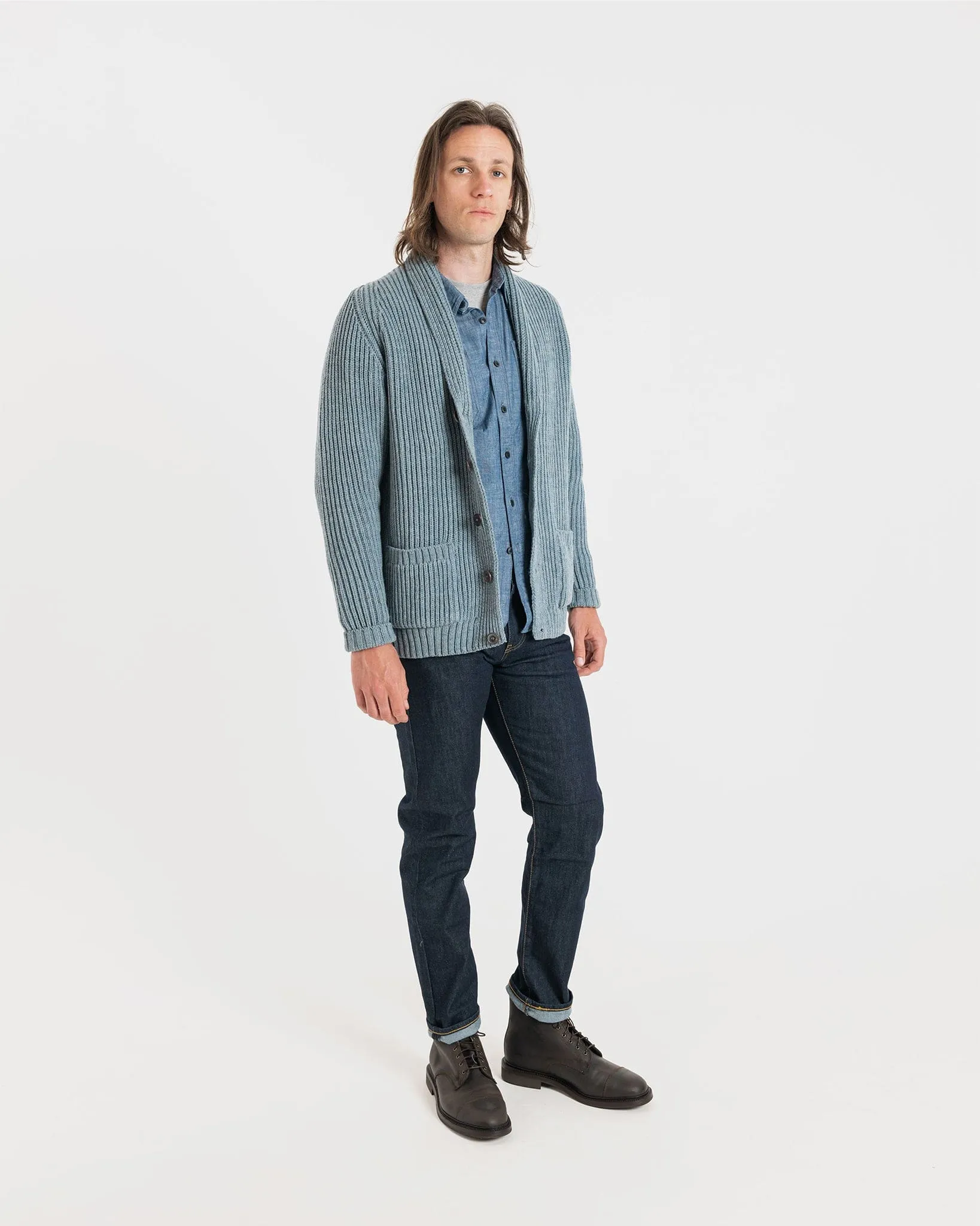 Shawl Collar Cardigan Light Blue