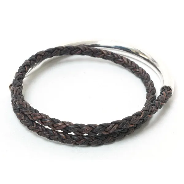 Silver Half Cuff Leather Bracelet