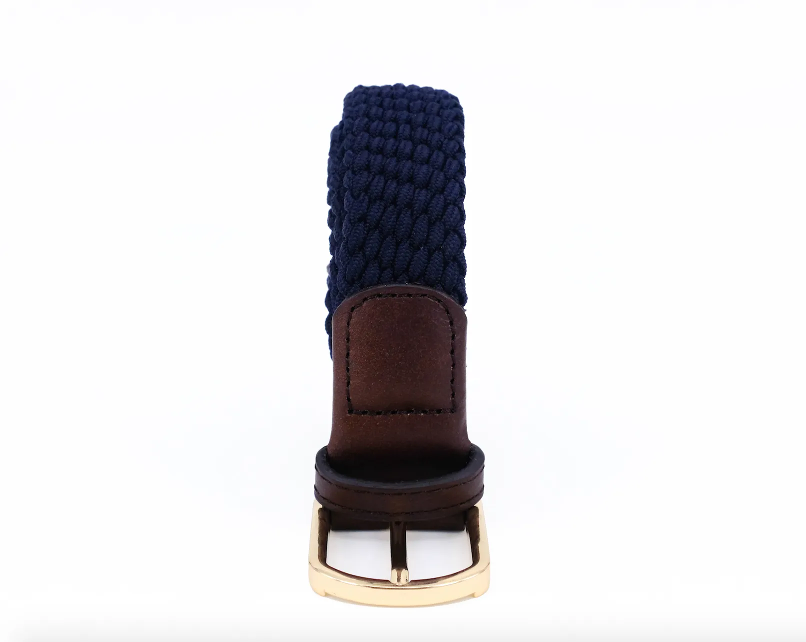 Slim Braided Belt | Navy | Brown Leather | Gold