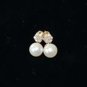 SOLD Vintage 90s Cultured Pearl Diamond 14K Gold Earrings