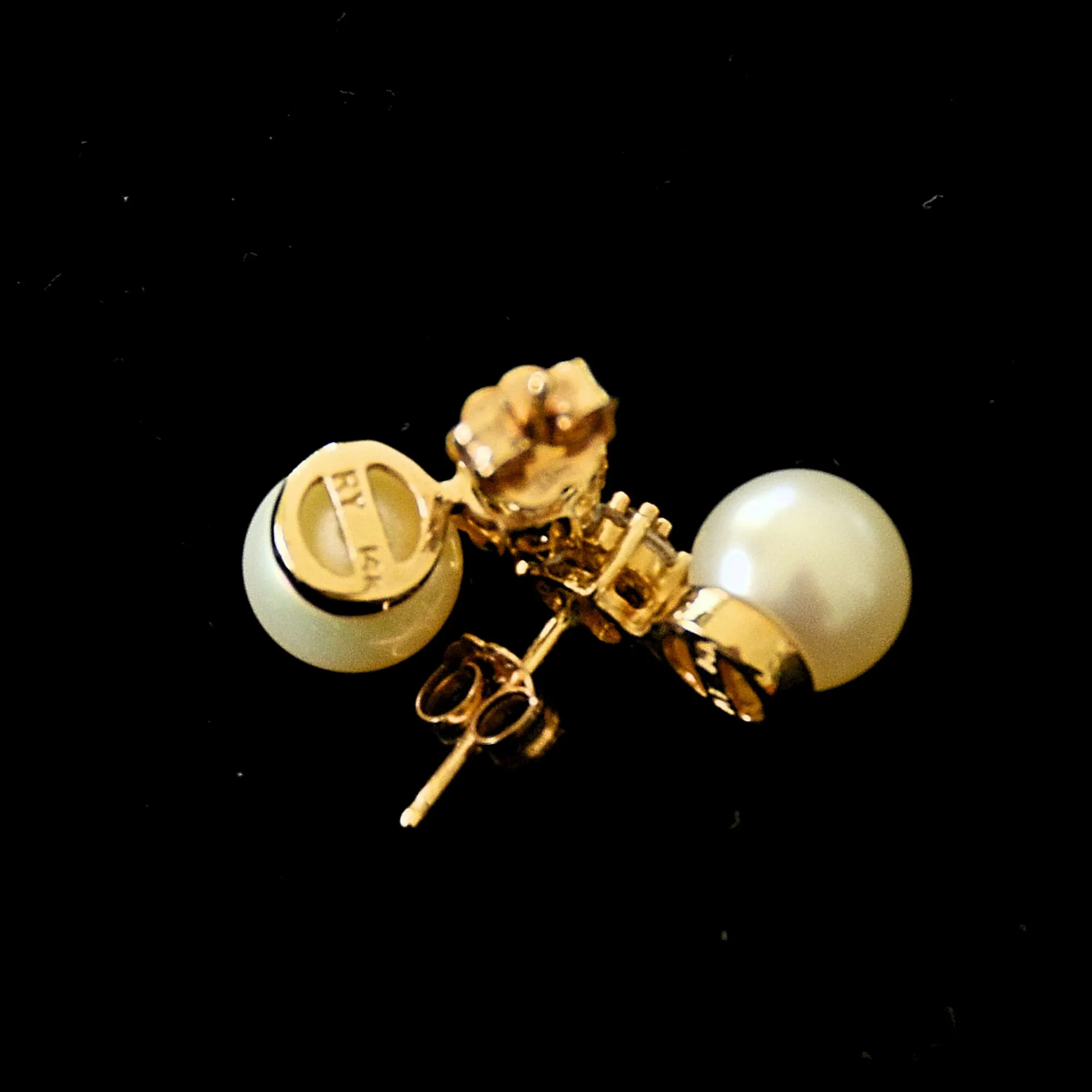 SOLD Vintage 90s Cultured Pearl Diamond 14K Gold Earrings