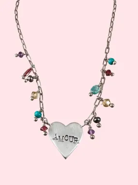 Star and Heart ‘Amour’ Sterling and Gemstone Charm Necklace