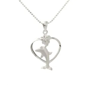 Sterling Silver 8mm Plumeria with CZ and Dolphin in Heart Pendant (Chain Sold Separately)