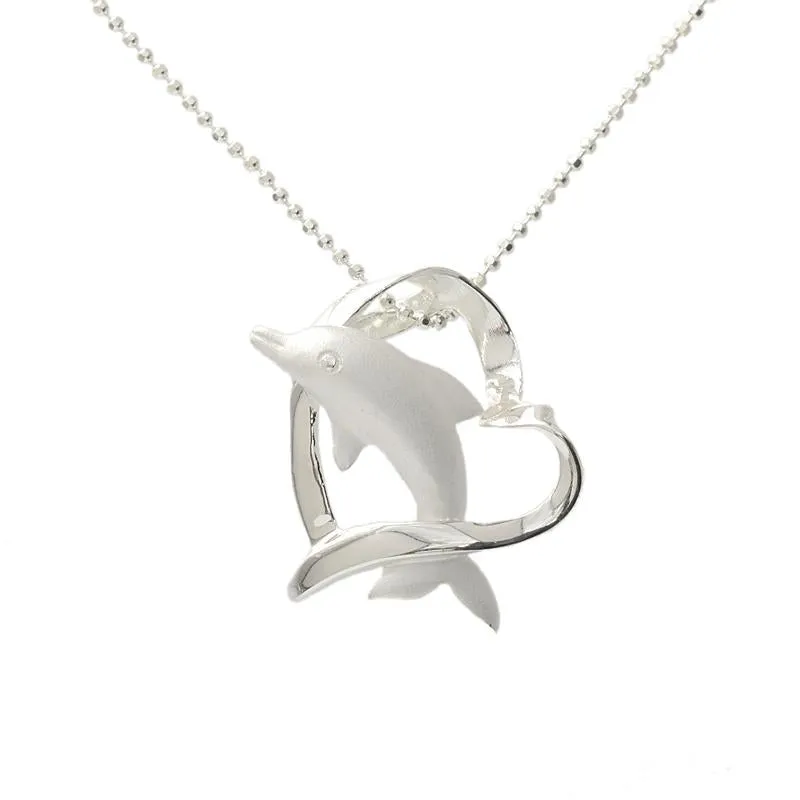 Sterling Silver Dolphin in Heart Pendant (Chain Sold Separately)