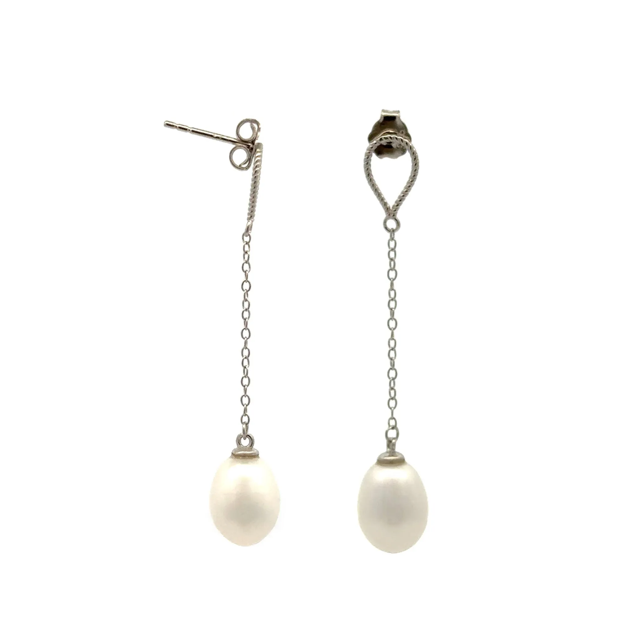 Sterling Silver Freshwater 8-9mm Pearl Drop Earrings