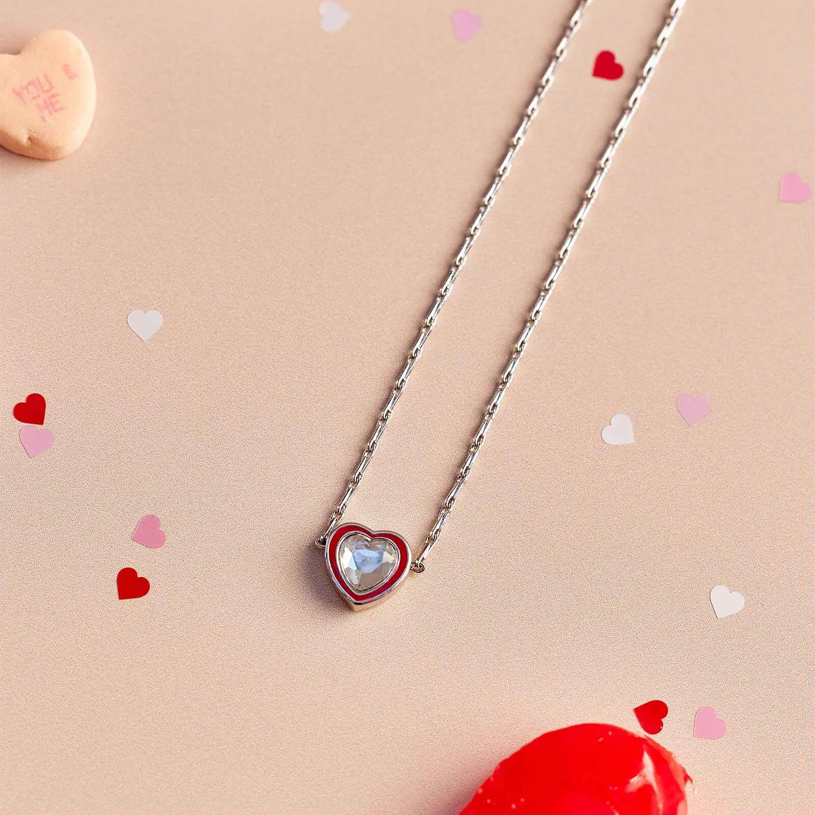 Stone & Enamel Heart Pendant Necklace