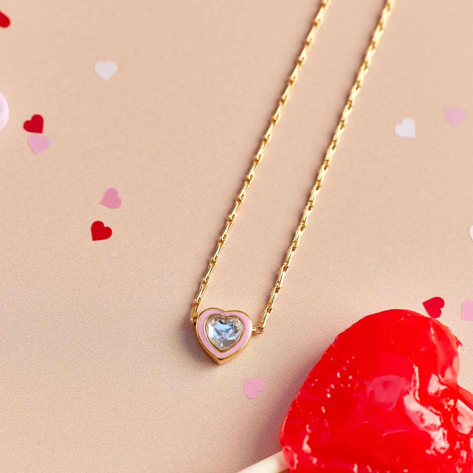 Stone & Enamel Heart Pendant Necklace