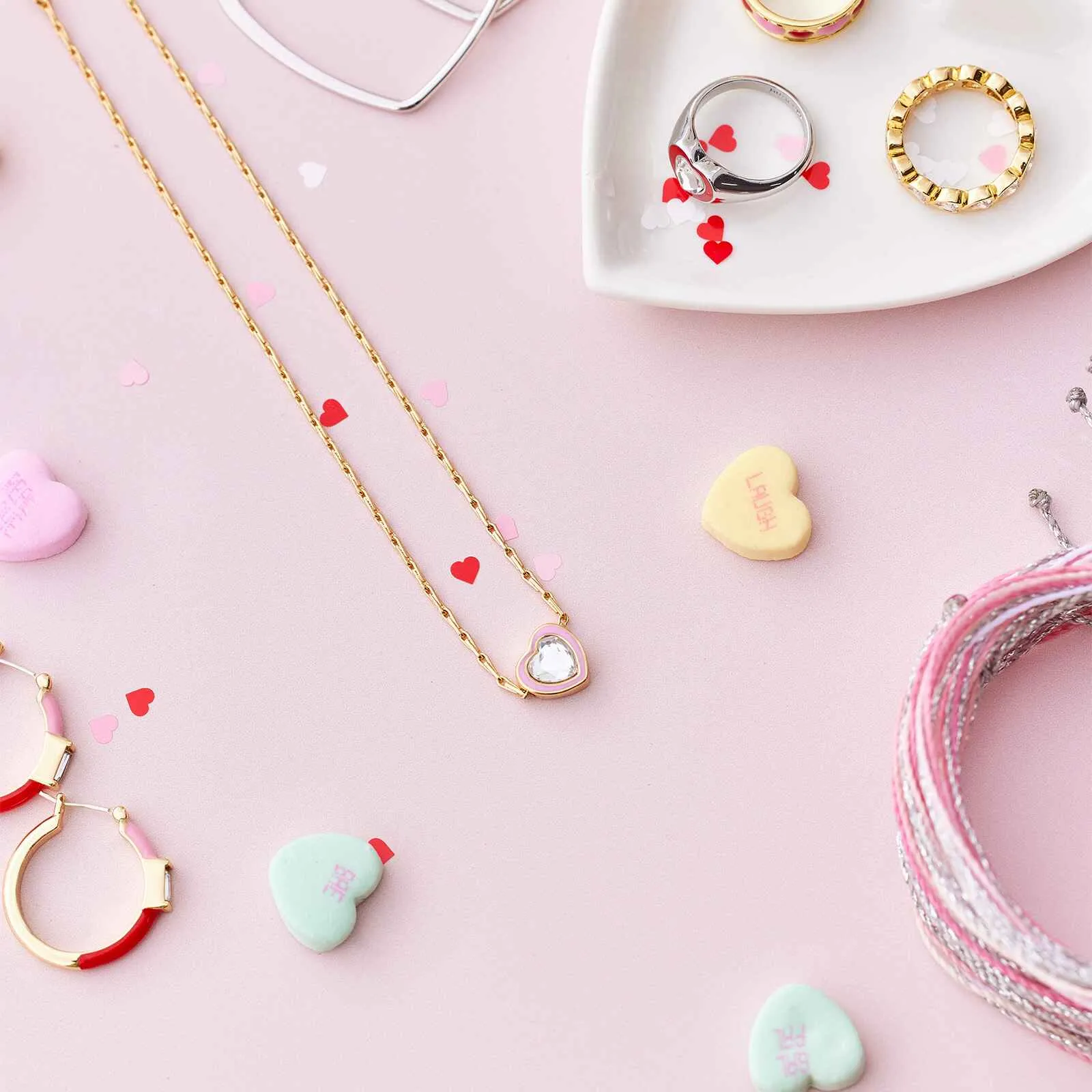 Stone & Enamel Heart Pendant Necklace