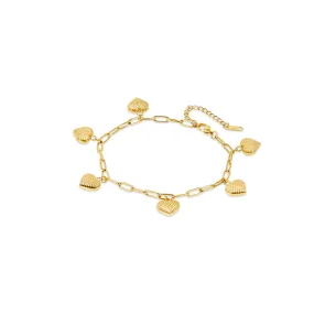 Textured Heart Pendant Anklet - Gold