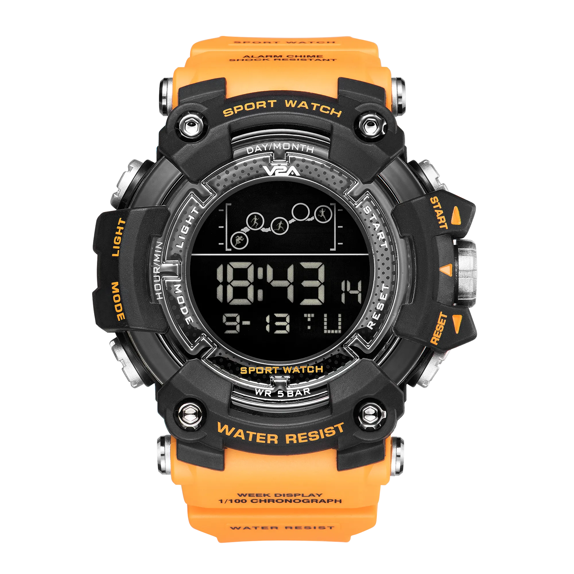 V2A Digital 5ATM Big Face Waterproof Sports Watch for Men with Stopwatch, Backlight and Alarm | Dial Size - 57 mm