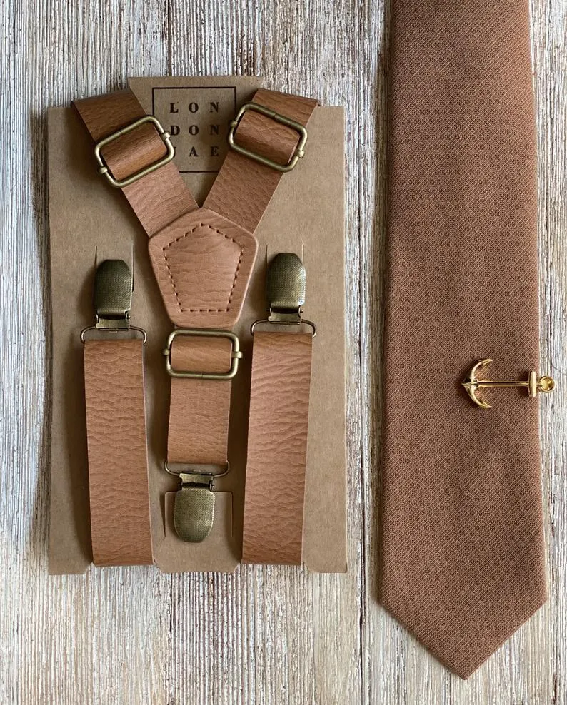 Vintage Tan Suspender with Vintage Tan Cotton Bow Tie