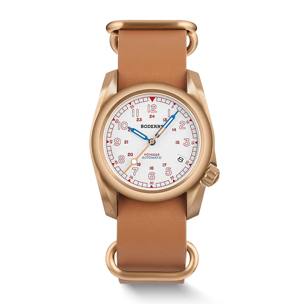 VOYAGER - 100M Waterproof Bronze Automatic Field Watch | White