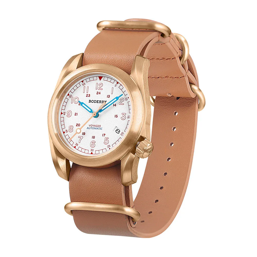 VOYAGER - 100M Waterproof Bronze Automatic Field Watch | White