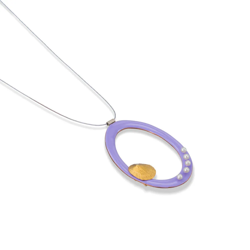 Water secret - casual cord necklace - lilac enamel - silver 925 - gold plated