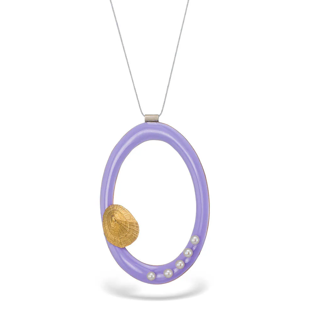 Water secret - casual cord necklace - lilac enamel - silver 925 - gold plated