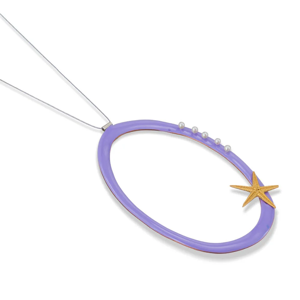 Water sky - casual cord necklace - lilac enamel - silver 925 - gold plated