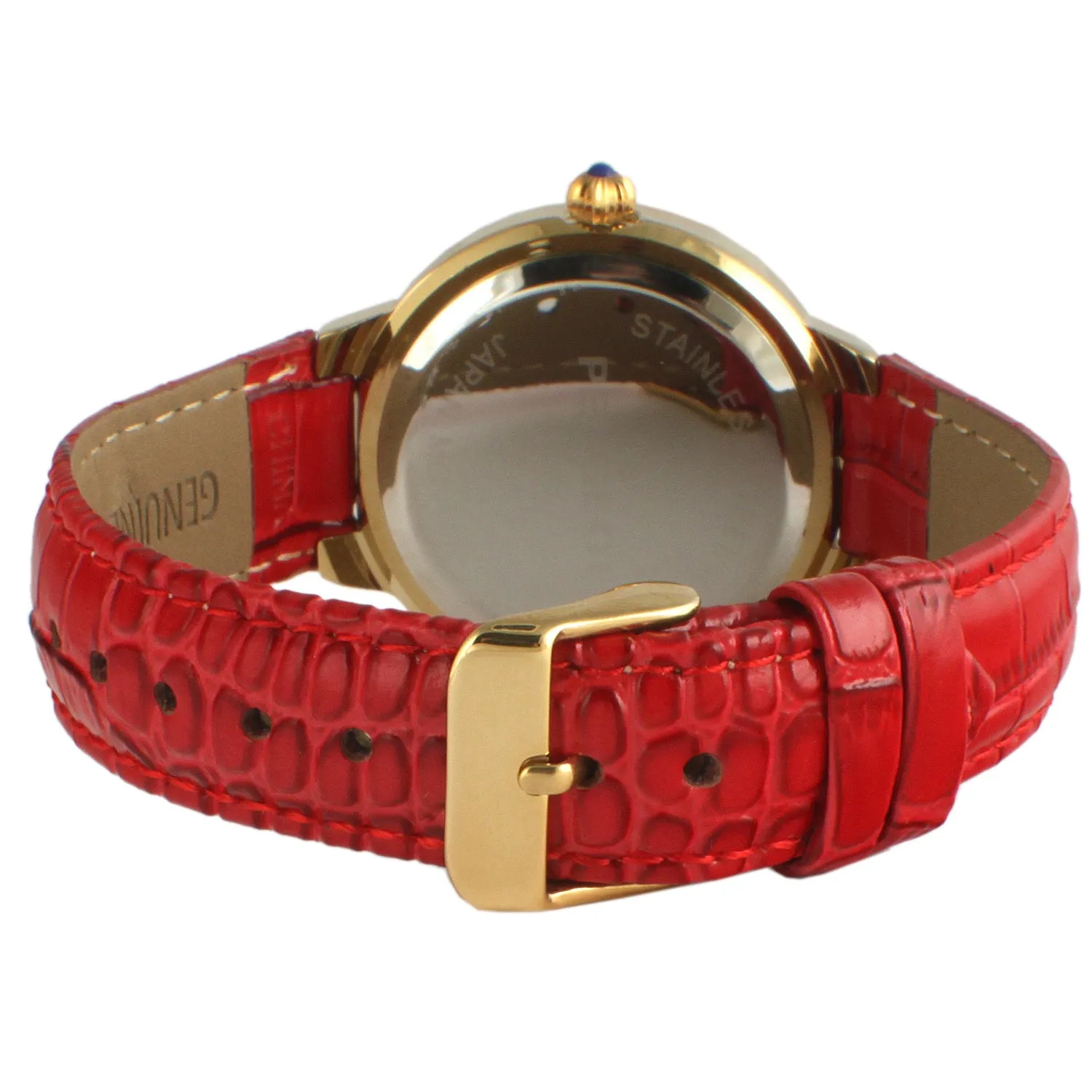 Women's 36mm Round Tank Red Leather Strap Watch