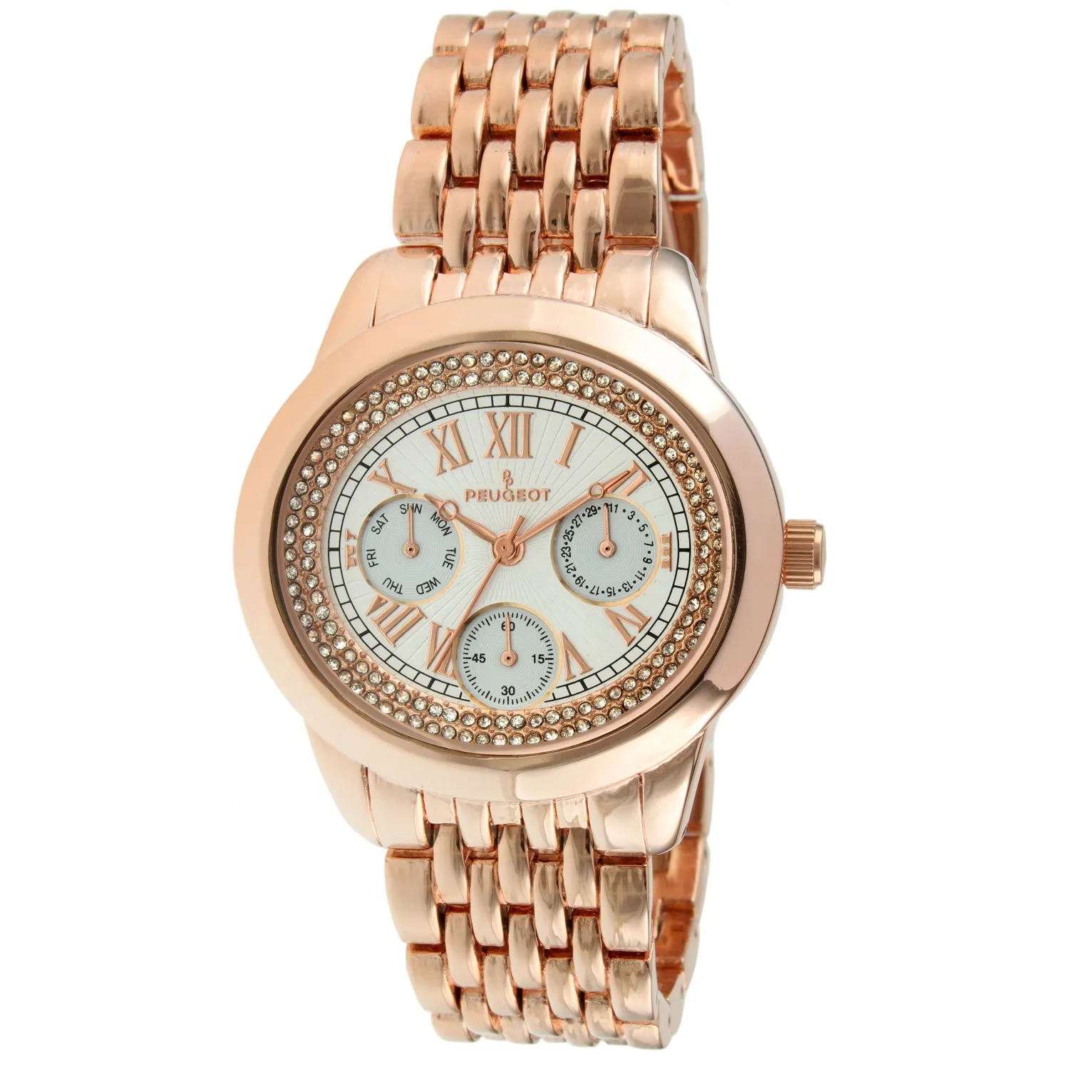 Women's Rose Gold 40mm Multi-Function Watch with Crystal Bezel