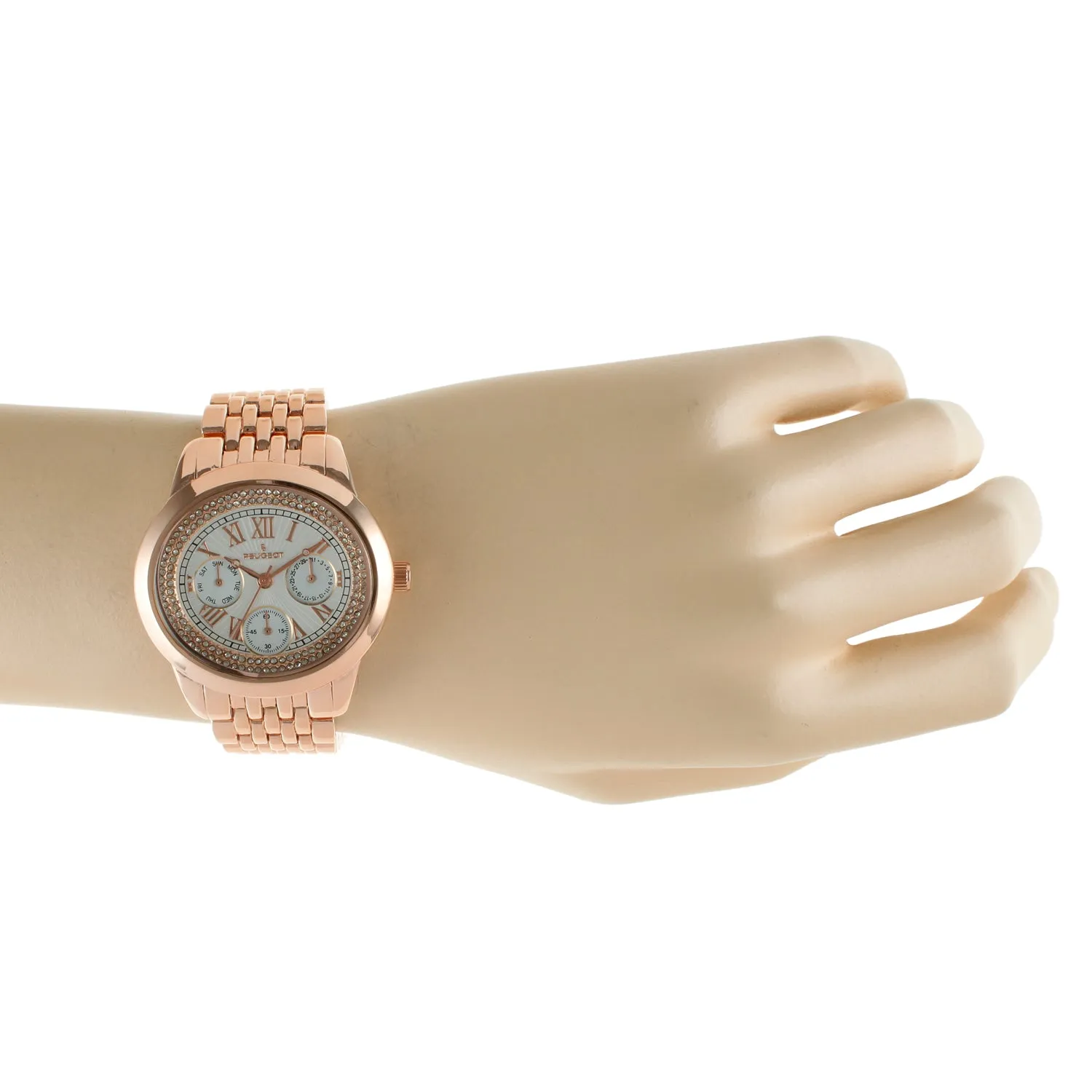 Women's Rose Gold 40mm Multi-Function Watch with Crystal Bezel