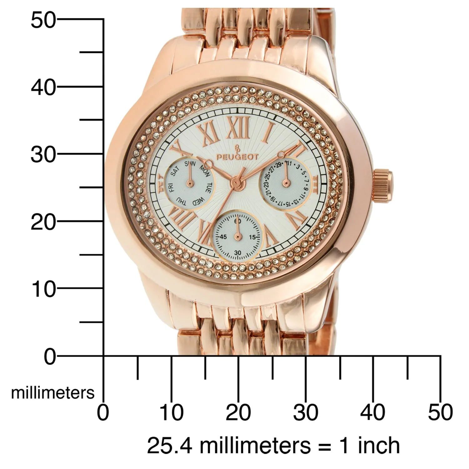 Women's Rose Gold 40mm Multi-Function Watch with Crystal Bezel