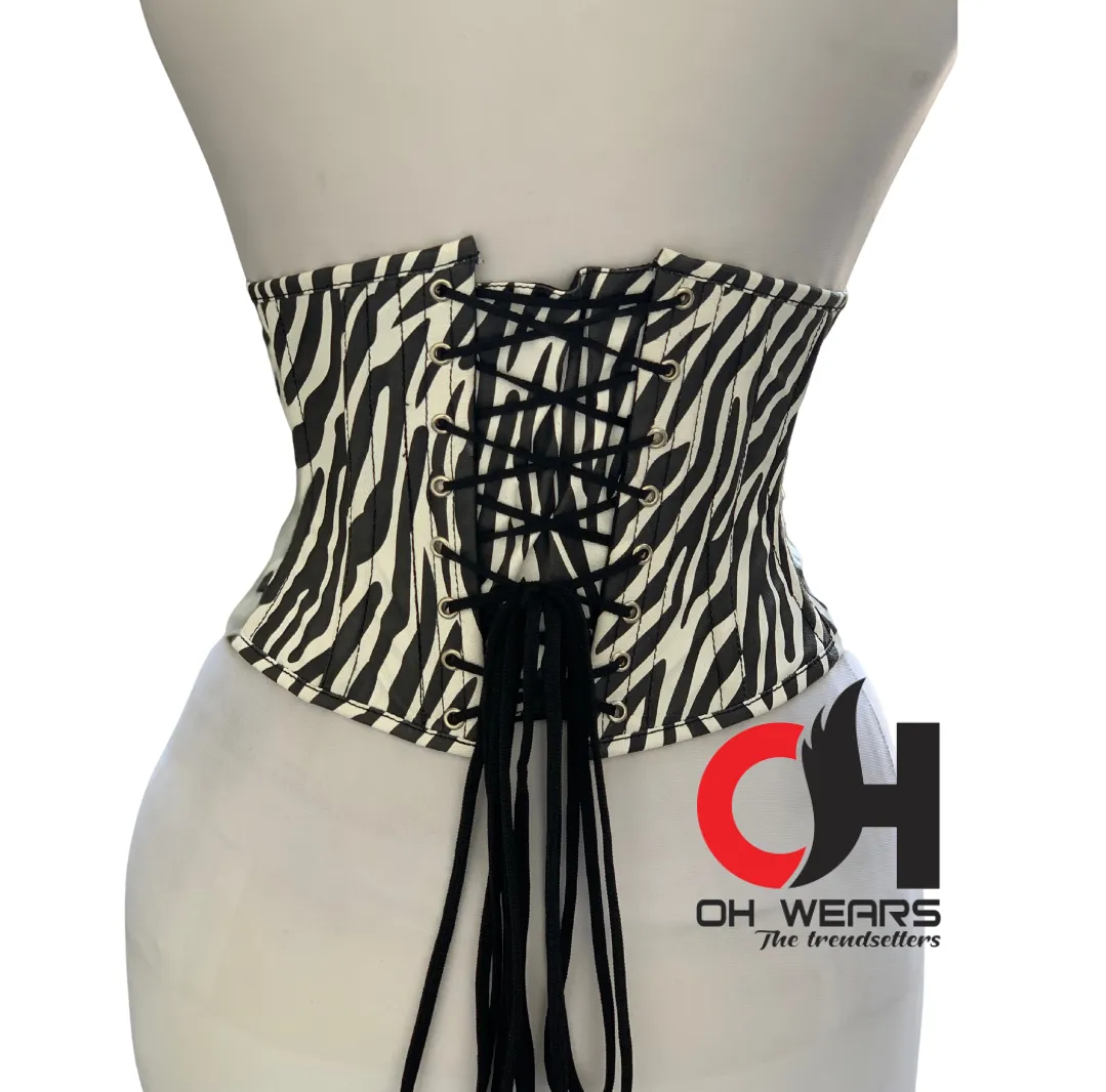 Zebra Faux Leather Underbust Corset Steel Boned